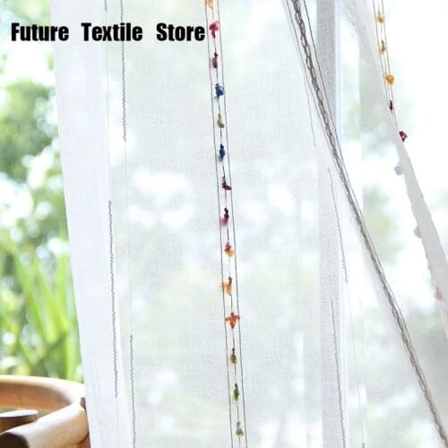 New Nordic Japanese Style Vertical Stripe Embroidery Window Curtain Living Room Bedroom Balcony Bay Window Curtain Custom