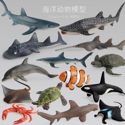 Ocean Sea Life Simulation Animal Model Sets Shark Whale Turtle Crab Dolphin Action Toys Figures Kids Educational Collection Gift