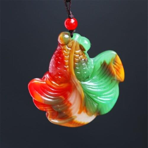 Wholesale Xinjiang Seven-coloured Onyx Cute Golden Fish Pendant Gobi Chicken Blood Stone Prosperity Necklaces for Women and Men