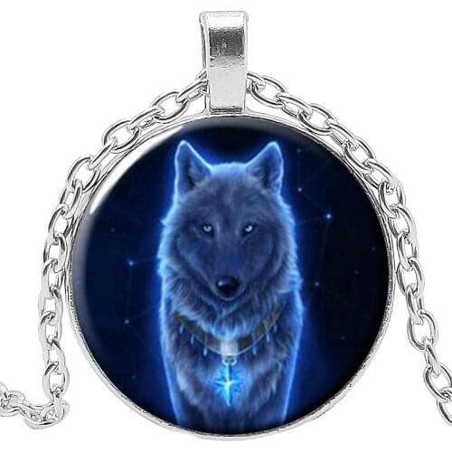 2019 New Siberian Wolf Snow Mountain Wolf Howard Wolf Necklace Jewelry Pendant Crystal Convex Round Glass Necklace Child Gift