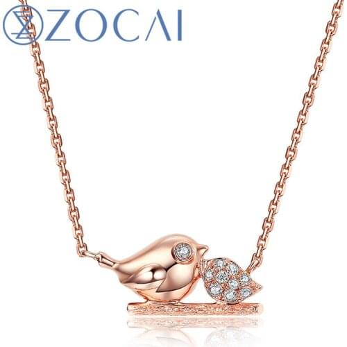 ZOCAI The Little Magpie Real 0.03 CT Diamond Necklace 18K Rose Gold (Au750) Pendent Necklace JBD90281T