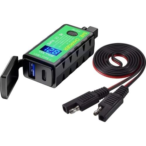 DIY Solar Panel Motorcycle USB Charger SAE to USB Type-C Voltmeter ON/Off Switch Waterproof Quick Disconnect Plug Motorcyles