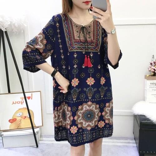 Women Indian Dress 2021 Summer Female Loose Printed Baroque Vintage Indie Folk Dress Causal Boho Beach Mini Dresses Vestido