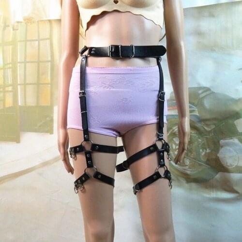 COLEMJE Gothic Suspenders Sexy Sword Belt Leather Harness For Women Harnesses Garters For Stockings Holographic Fetish Fashion