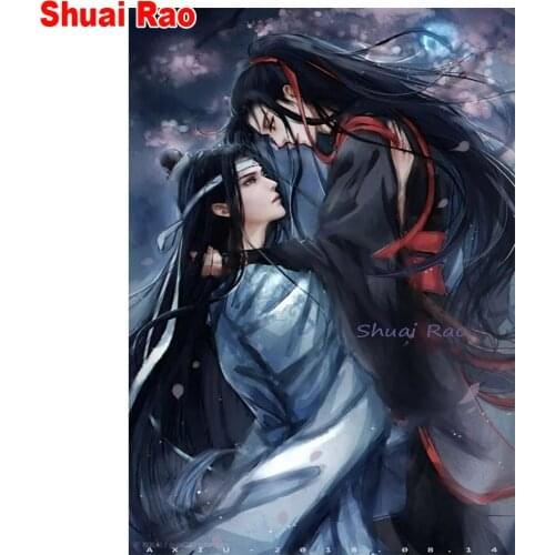 Full square diamond painting mo dao zu shi lover pictures for embroidery round diamond mosaic cartoon fan wall stickers decor