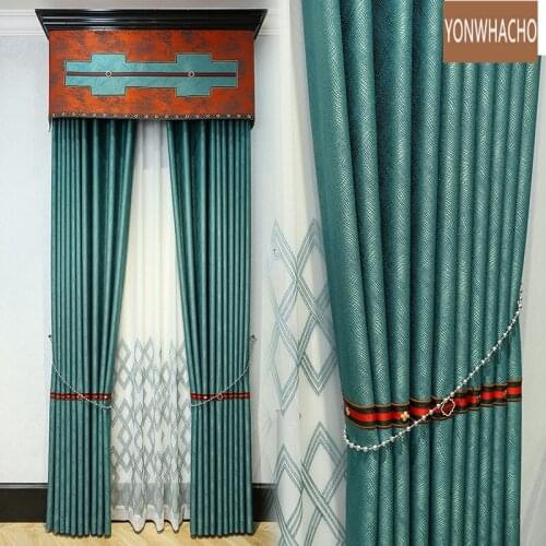 Custom curtains Luxury Modern High Precision Upscale Bedroom Thick green cloth blackout curtain valance tulle panel B958