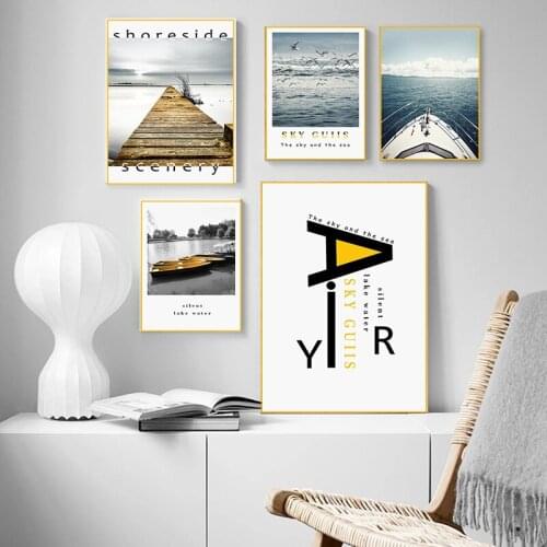 Nordic Maritime Landscape Canvas Painting Yacht Seagull Poster Print Wall Art Pictures Modern Living Room Home Decoration