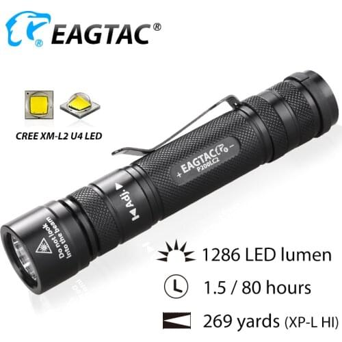 EAGTAC P200LC2 XML2 1286lm LED Flashlight 18650 CR23A Battery Nichia 219C 4000K 365NM UV LED XPL HI Long Through Hunting Torch