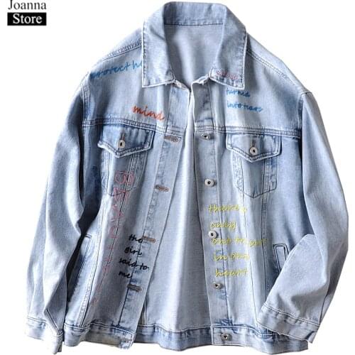 Spring New Letter Embroidery Short Denim Jacket Women Single-Breasted Pockets Vintage Jeans Coat Autumn Plus Size Clothes Female