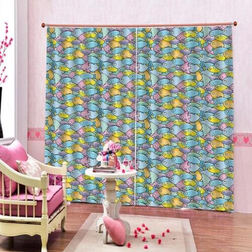 Custom any size cartoon fish curtains for kid room Curtain Living Room Bedroom Blackout 3D Window Curtain