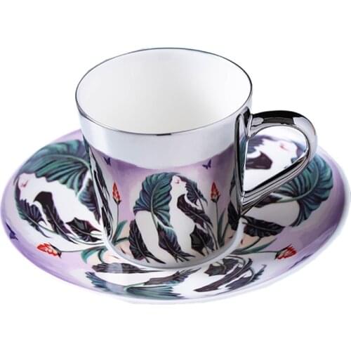 Mirror Coffee Mugs Specular Reflection Girl Ceramic Tea Cups And Saucers Spoon Creative Coffeeware