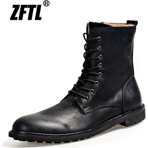 ZFTL Mens Motorcycle boots plus plush fashion Military Boots Trend Cotton Boots high-top boots British trend Desert Boots