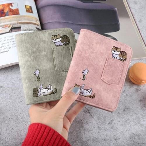 Cat Pattern Women Square Coin Purses Holders Wallet Female Leather Zipper Money Wallets Fashion Clutch Bag Short Wallet