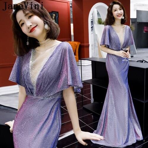 JaneVini Elegant Saudi Arabia Satin Long Prom Dresses Purple Scoop Neck Mermaid Sweep Train Satin Party Gowns Gala Jurken Dames