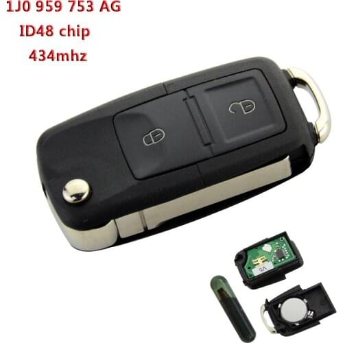 1 JO 959 753 AG 2 Buttons Remote Key Flip Folding 434Mhz ID48 Transponder Chip For VW Golf 4 5 Passat b5 b6 polo Touran
