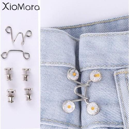 1 Set Waist Adjustment Button Silver Daisy Floral Metal Adjustable Garment Jeans Hooks Waist Buckle Removable Rivet Perfect Fit