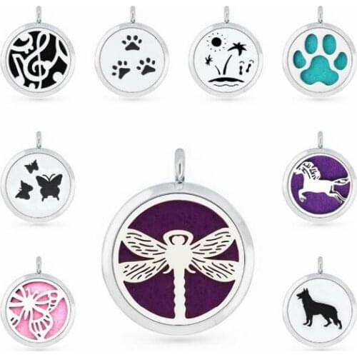 1PCS Dog Paw Dragonfly Butterfly Music Note 30mm Alloy Diffuser Locket Perfume Necklace Pendant With 1p Free Pad