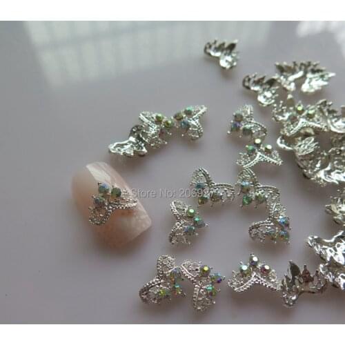 MD-752 10pcs Fancy AB Rhinestone Silver Crown Deco Metal Charms Metal Deco Charms Nail Art
