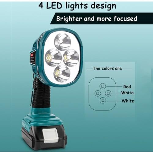 12W LED Lamp Work Light Flashlight work For Makita 14.4-18v Li-ion Battery,with 4LED Lights design high quality Outdoor Lighting