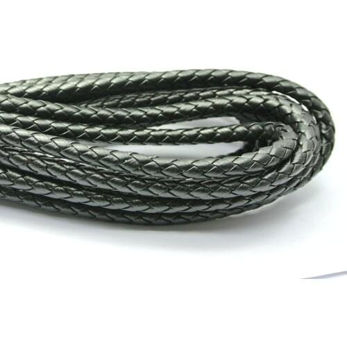 16.4 Feets Black Round Braided Leatherette Jewelry Cord 7mm