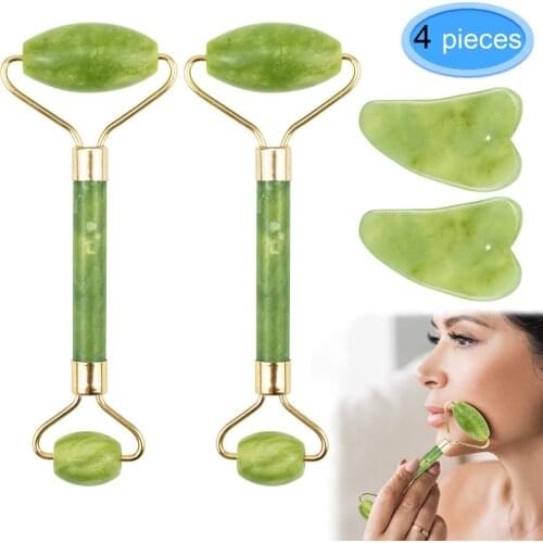 2/3/4 Pack Jade Roller Eyes Facial Massage Kits Skin Roller Face Gua Sha Tools for Eyeball Neck Body Massage Natural Jade Stone