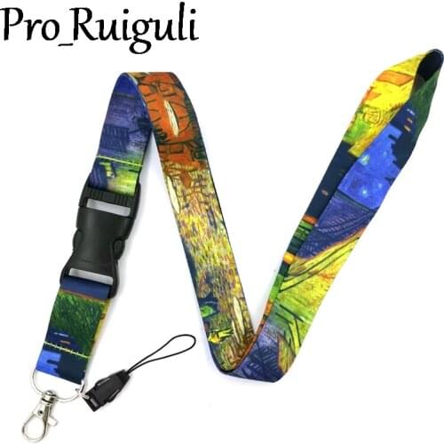 30pcs Van gogh Cafe Terrace at Night Art Key Chain Lanyard Neck Strap for Phone Keys ID Card Cartoon Lanyards webbings ribbons