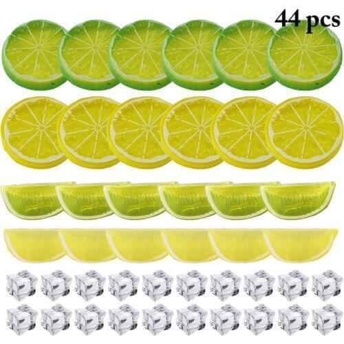 44PCS Artificial Fruits Fake Ice Cube Realistic Fake Lemon Slice Simulation Lemon Block Photography Prop Ornaments Home Decor