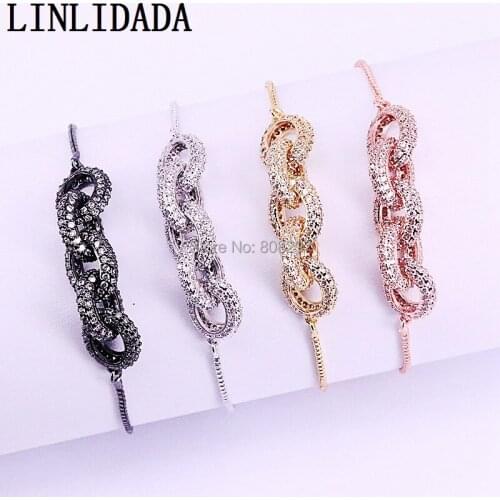 5Pcs CZ Micro Pave Five Circles Chain Shaped Bracelet, Cubic Zirconia Oval Link Connector Bracelets Women or Men Jewelry