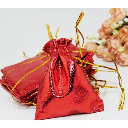 Free Shipping 100pcs 9x12cm /3.54" x 4.72" Red Plated Satin Gift Bags Jewelry Bag Chritsmas Party Bag Candy Packaging Pouches