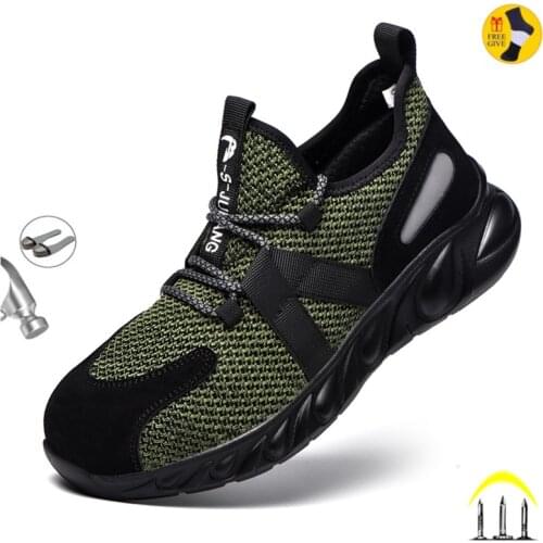 Summer Safety Shoes steel toe Men, Fashion Anti-smashing Mens Work Shoes, Black Breathable Comfortable Sports Shoes seguridad
