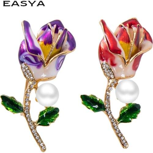 Tulip Flower Brooch Women Purple Red Flower Broches stainless steel Jewelry Fashion Wedding Party Brooch Fashion Jewelry