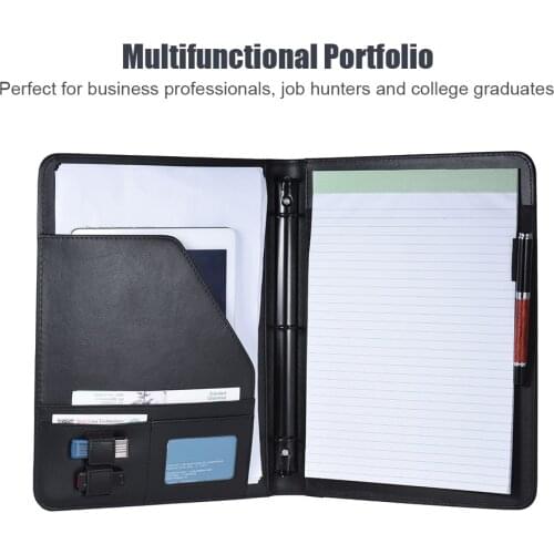 Business Portfolio Padfolio Folder Document Case Organizer A4 PU Leather with Business Card U Flash Disk Holder Memo Note Pad