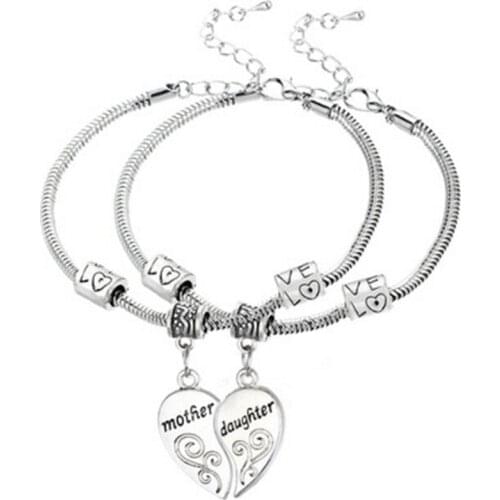 Heart Mother Daughter Bracelet Love Family Mothers Gifts 2PC/Set Jewelry Female Best Friend Women Jewelry Beads Charm Chain