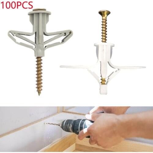 Hot 100Pcs Expansion Drywall Anchor Kit Metal With Screws Self Drilling Wall Home Pierced Special For Nylon Plastic Gypsum Board