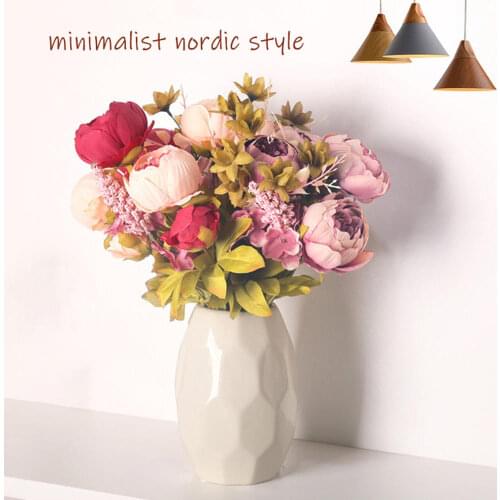 13 Branches Artificial Flowers Wedding Vintage European Peony Wreath Silk Fake Flowers Heads Home Festival Decoration Pink White