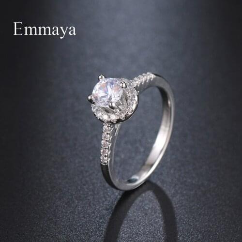 Emmaya Classical Circular Design Ring With Four Claws Cubic Zircon For Female Charming Jewelry Party Distinctive Dress-Up