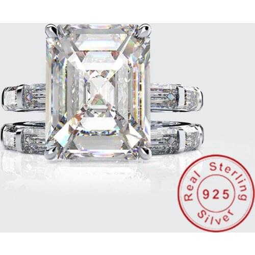 Emerald Cut 4ct Moissanite Diamond Ring sets 100% Original 925 sterling silver Engagement Wedding band Rings for Women Jewelry