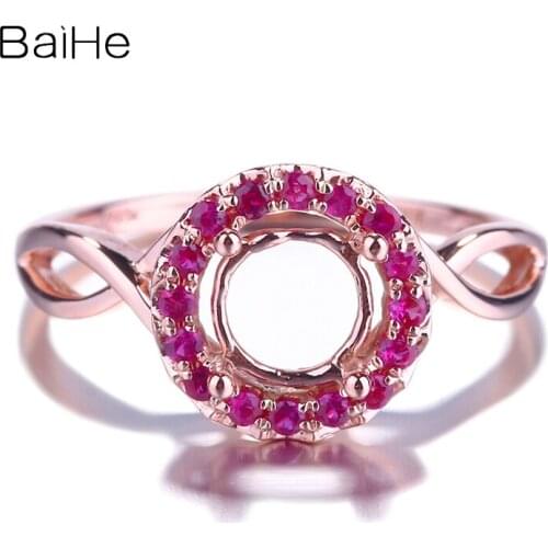 BAIHE Solid 14K Rose Gold(AU585) Certified Round Cut Engagement Women Trendy Fine Jewelry Elegant unique Semi Mount Ring
