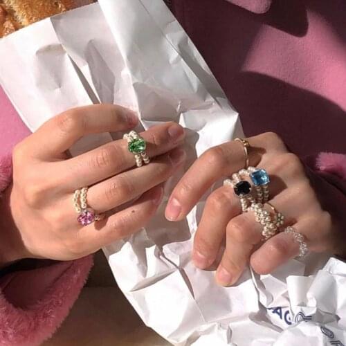Brass With 18K Real Pearl Crystal Rings Women Jewelry Punk Runway Gothic Boho Ins Top Hiphop Party Wedding