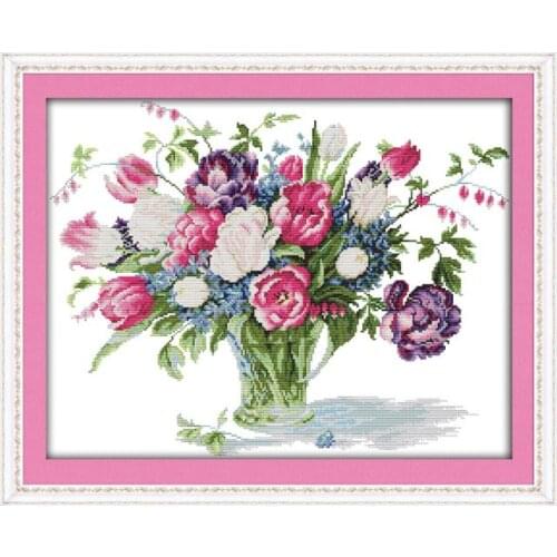 Beautiful Tulip Vase Furniture Sewing Embroidery Manual Cross-stitch Kit Non-finished products dmc Embroidered paintings