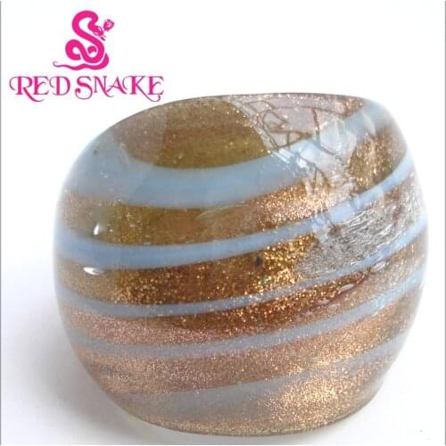 RED SNAKE Fashion Ring Handmade Gold sand bottom color with light blue line Design Murano Glass Rings