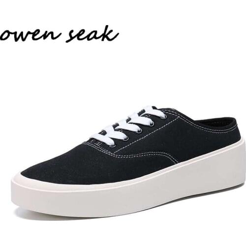 Owen Seak Men Casual Canvas Shoes Luxury Trainers Adult Lace Up Sneakers Male Brand Flats Summer Black Shoes Big Size