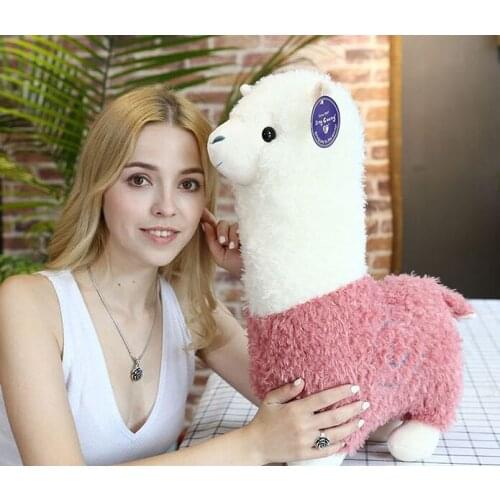 Lovely cartoon alpaca plush toy large 55cm white-pink alpaca sheep soft doll throw pillow Christmas gift h2359