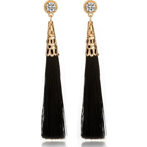 Fashion Brand Jewelry Vintage Ethnic Long Tassel Earrings Women Geometric Alloy Plating Simple Rhinestone Dangle Drop Earrings