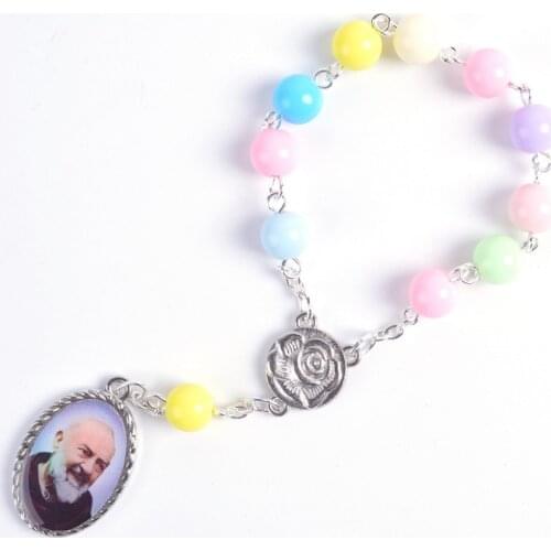 Fashionable Religious Round Colorful Acrylic Beads St Pio Decade Rosary