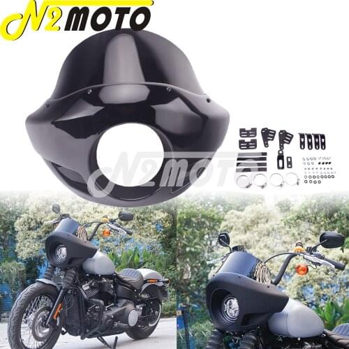 Motorcycle 5 3/4" 35-49mm Headlamp Mask Front Cowl Fork Mount Headlight Fairing For Harley Touring Sportster Cafe Racer Cruiser