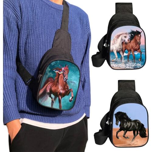 Animal Horse Men Chest Bag Simple Storage Bag Travel Small pony Crossbody Bag Mini Coffee Bag Shoulder Bag Satchel Hand Bags