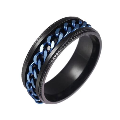 Titanium Stainless Steel Chain Spinner Ring For Men Blue Gold Black Punk Rock Rings Accessories Jewelry Gift