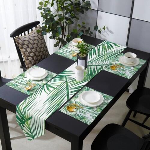 Green Leaf Table Runner Holiday Kitchen Dining Table Runners Place Mats Set for Home Party Decor