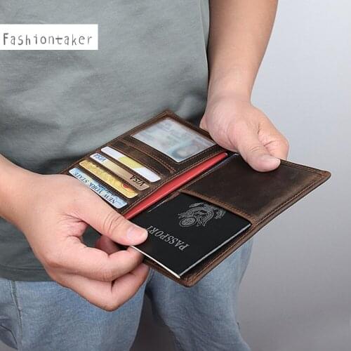 Passport Cover Genuine Leather Multi-function Certificate Bag Travel Wallet Unisex Cards Purse Ticket Holder Crazy Horse Leather